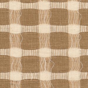 Textielpatroon van Elitis Baleares Punta Ju 002-29 met geweven beige en crèmekleurige blokken en golvende lijnen.