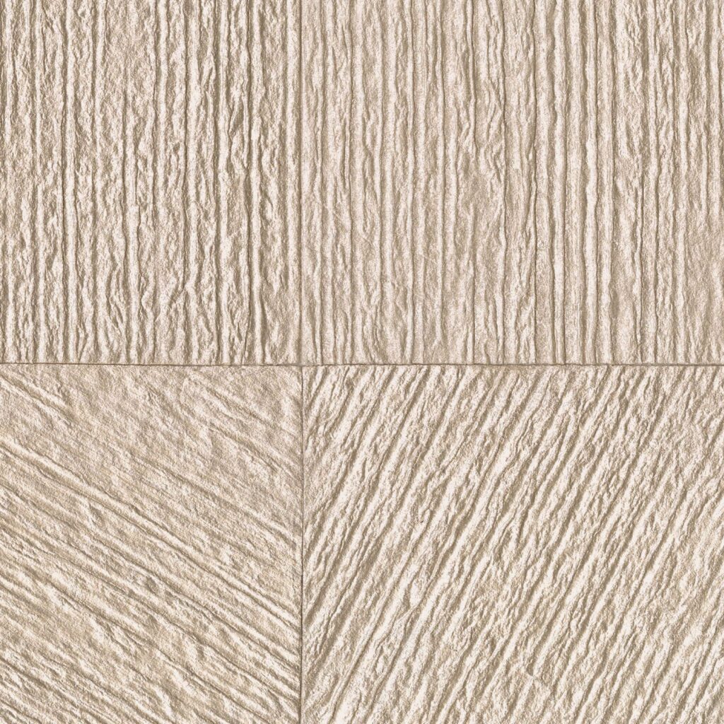 Beige Elitis Hanji Koshi RM 1060 90 behang met een reliëfstructuur van verticale en diagonale lijnen.