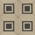 Decoratief wandpaneel uit de Elitis Cordes Sensibles collectie met vier geometrische vierkanten van touw en zwart accent, ontworpen door Véronique de Soultrait.