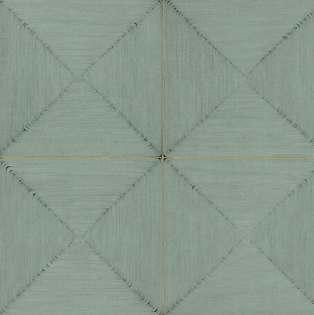 Groen wandpaneel uit de Elitis Cordes Sensibles collectie, ontworpen door Véronique de Soultrait, met een geometrisch reliëfpatroon.
