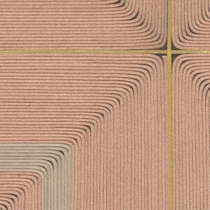Detail van het wandpaneel 'Carrés Jalonnés' uit de Elitis Cordes Sensibles collectie, met zorgvuldig geplaatste gevlochten koorden in geometrisch patroon.