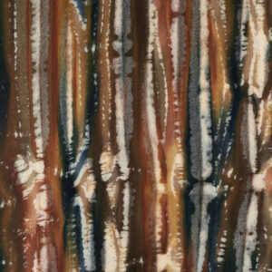 Abstract patroon van de Elitis Excentric Funky stof WO 118 69 met verticale strepen in aardetinten en donkere accenten.