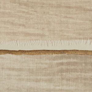 Textielachtig behang Elitis La Caravane Moshi Moshi VP 942 04 met een geweven structuur in beige- en bruintinten en franjes.