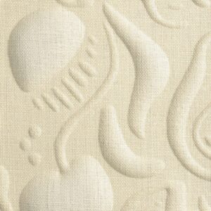 Licht reliëfpatroon in beige linnen met abstracte vormen uit de Elitis Le Jardin d’Aloès collectie.