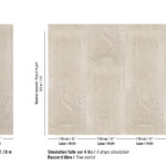 Beige wandpaneel Elitis Le Jardin d’Aloès Palimpseste Lin RM 1093-01 met subtiel abstract reliëfpatroon, getoond als los paneel en in een simulatie van vier banen.
