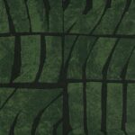 Donkergroen abstract patroon met organische vormen uit de Elitis Voiles de Papier collectie, ontwerp Ondes TP 328 05.