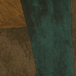 Abstracte textielstructuur van Elitis Voiles de Papier Tutto TP 333 05 met overlappende vlakken in donkergroen, bruin en okergeel.