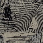 Close-up van het Elitis Mouvements Impulsion RM 1022-90 behang met een reliëfachtig patroon van zwarte lijnen op een metallic zandkleurige achtergrond.