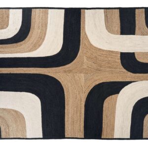 Rechthoekig Elitis vloerkleed Penny Lane TA-11985-04 met een abstract patroon in zwart, beige en off-white.