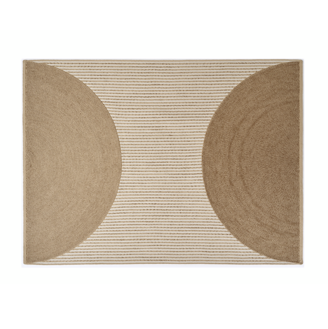 Product weergave van langwerpig beige outdoor vloerkleed met halve cirkels : Elitis-Holiday-Naturel TA-116-05-04PP