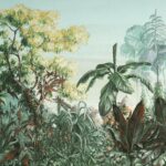 een dromerig tropisch panorama met olieverf-effect, geprint op zacht velours.
