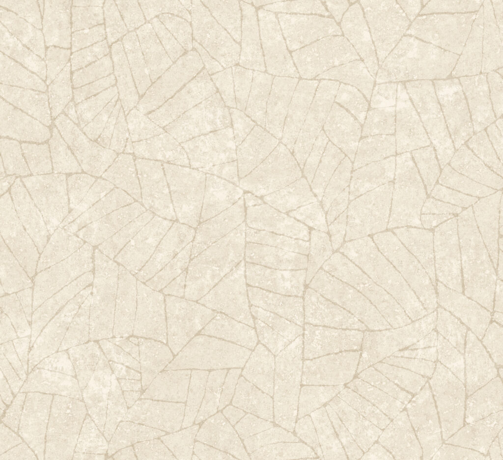 Beige wandbekleding uit de Arte Essentials Kaolin collectie met een subtiel bladvormig patroon.