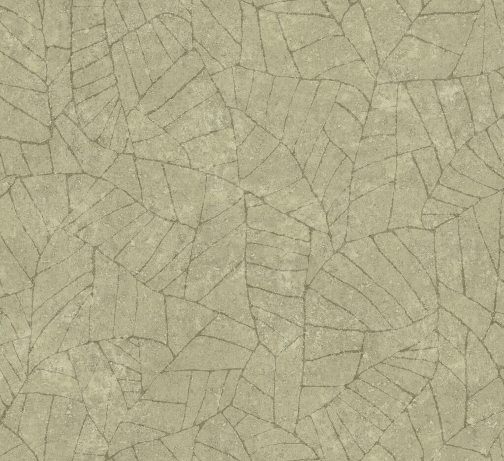 Beige wandbekleding Arte Essentials Kaolin Fragment met een patroon van onregelmatige, gebarsten vormen en fijne lijntjes.