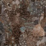 Gedetailleerd patroon van een dichte, bloemrijke fantasiebos uit de Arte collectie Foret des Muses.