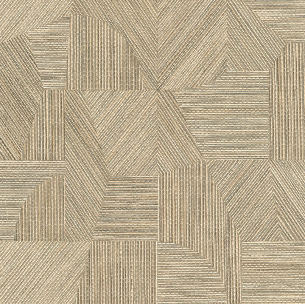 Beige wandbekleding uit de Arte Prismatic Refraction collectie met een geometrisch patroon van fijne, lineaire texturen.