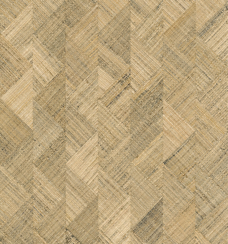 Beige wandbekleding met een geweven, geometrisch patroon uit de Arte Prismatic Rutile 52424 collectie.