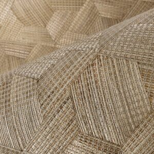 Detailopname van Arte Reflect 52481, een wandbekleding met een geometrisch geweven rietpatroon in natuurlijke tinten.