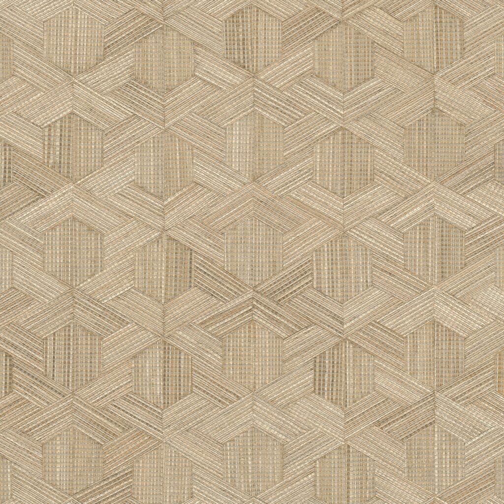 Beige geometrisch patroon met verweven textuur uit de Arte Reflect-behangcollectie.