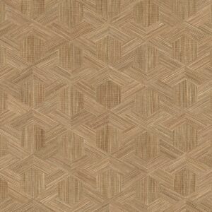 Behangpatroon Arte Reflect 52482 met een geometrisch 3D-effect in natuurlijke bruintinten en linnenstructuur.