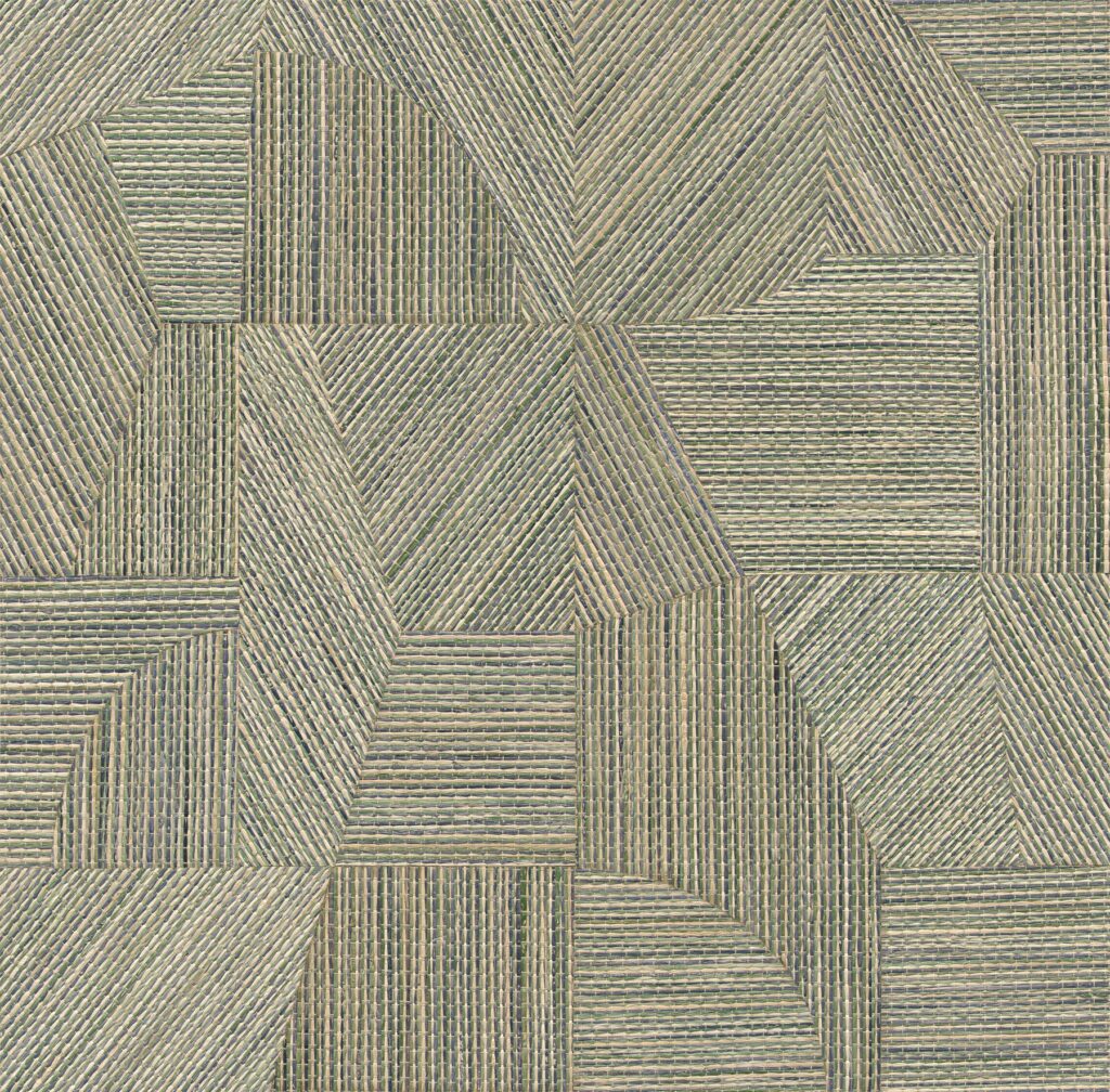Abstract geometrisch patroon met wisselende lijnen en texturen in aardetinten uit de Arte Refraction-collectie.