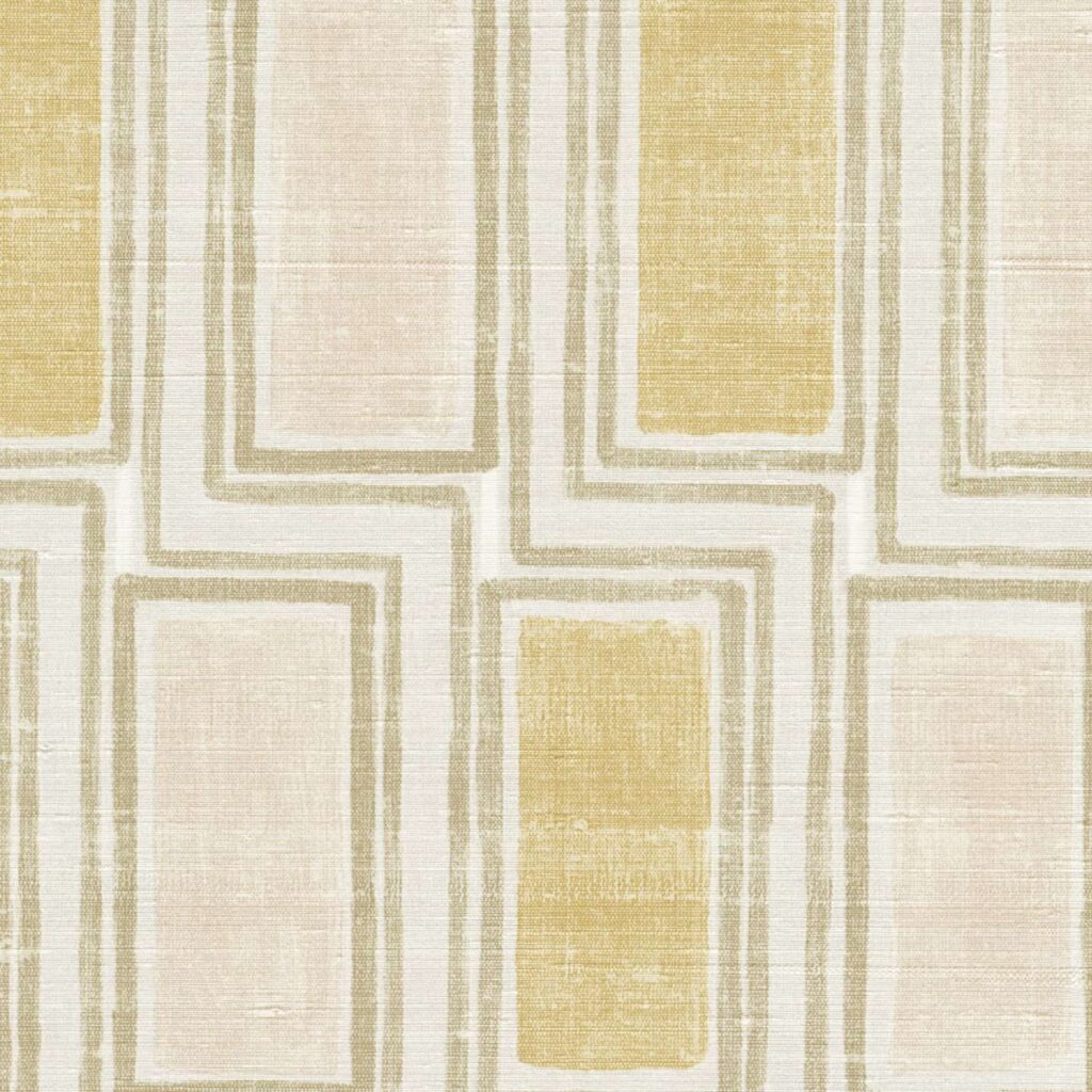 Pastel kleurig Elitis Beat behang met blokpatroon op een zijde ondergrond