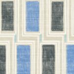 blauw kleurig Elitis Beat behang met blokpatroon op een zijde ondergrond
