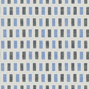 blauw kleurig Elitis Beat behang met blokpatroon op een zijde ondergrond