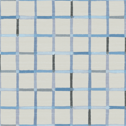 Blauw Elitis Frivole behang met blokpatroon op een zijde ondergrond.