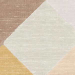 Detail van het Meerkleurig Elitis Twill behang met een zigzag blokpatroon op een zijde ondergrond.