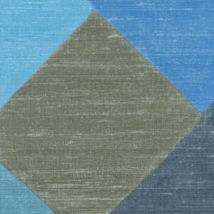 Detail van het blauwe Elitis Twill behang met een zigzag blokpatroon op een zijde ondergrond.