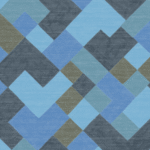 Blauw Elitis Twill behang met een zigzag blokpatroon op een zijde ondergrond.