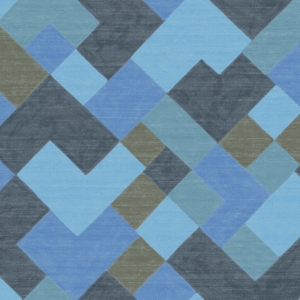 Blauw Elitis Twill behang met een zigzag blokpatroon op een zijde ondergrond.