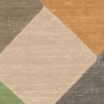 Detail van het meerkleurige Elitis Twill behang met een zigzag blokpatroon op een zijde ondergrond.