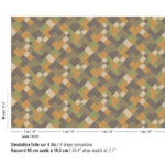 Patroon van het Meerkleurig Elitis Twill behang met een zigzag blokpatroon op een zijde ondergrond.