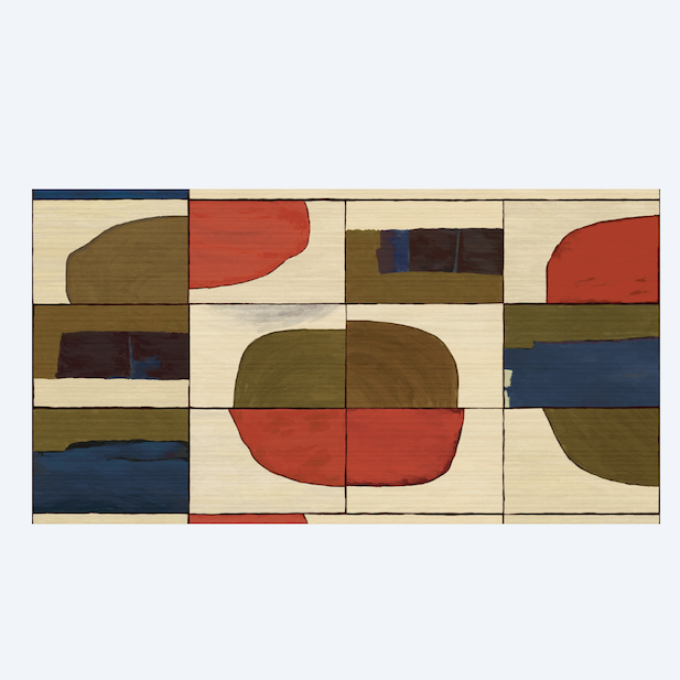 Patroon van een groot panorama met kleurrijke abstracte voorstelling van Elitis : Liberté chromatique
