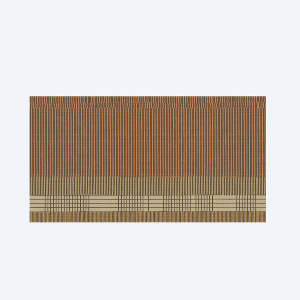 patroon van een grote wandvullende voorstelling met een lijnenspel in warm rood van Elitis: Lignes telluriques