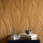goudkleurig 3 D textielbehang met bladeren