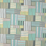 patchwork behang in groen, geel en blauw van Pierre Frey