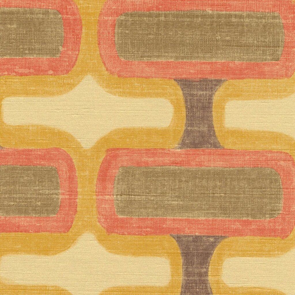 meerkleurig Elitis Rythme behang met een vintage meerkleurig blokpatroon op een creme kleurige zijde