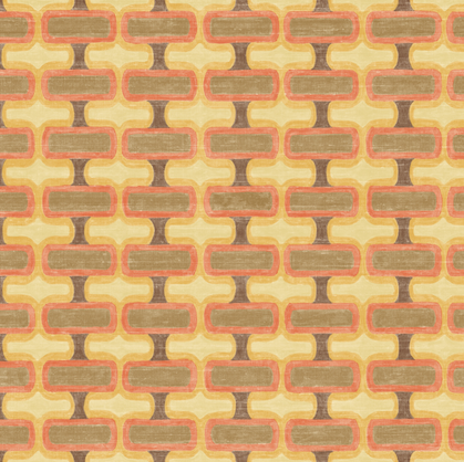 meerkleurig Elitis Rythme behang met een vintage meerkleurig blokpatroon op een creme kleurige zijde