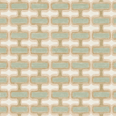 meerkleurig Elitis Rythme behang met een vintage meerkleurig blokpatroon op een creme kleurige zijde
