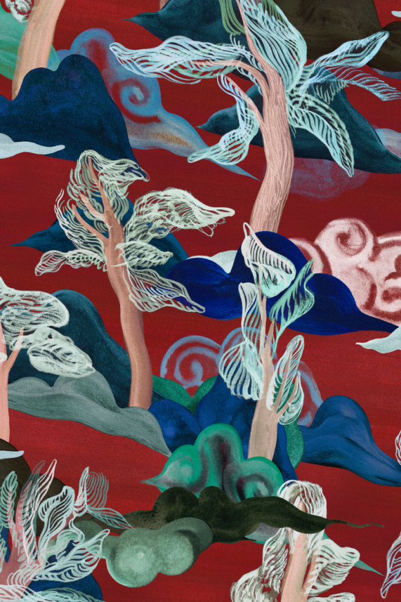 Arte Alaya Saranda behang in kleur Vermilion Trees (11540) - Product close-up