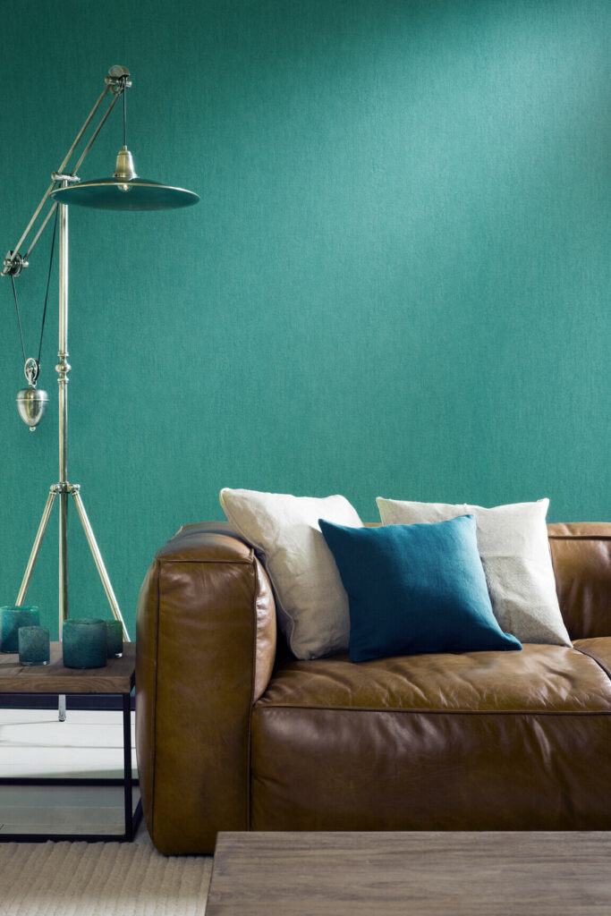 Flamant les unis linens Lin behang in kleur Peacock (78022) - Interieur impressie