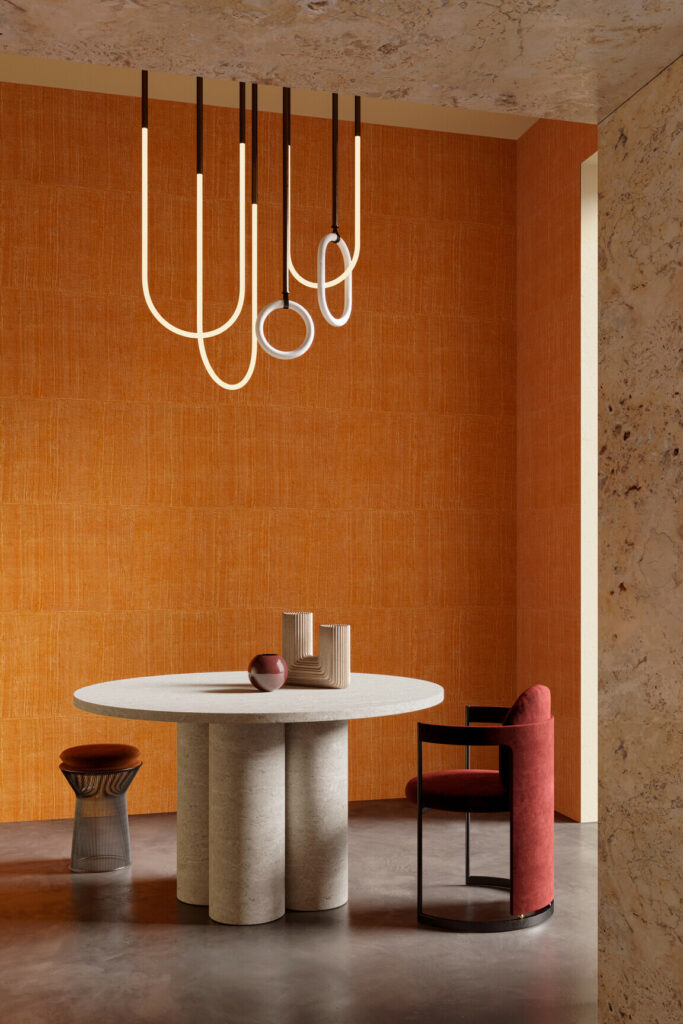 Arte Alaya Katan silk behang in kleur Blaze (11511) - Interieur impressie