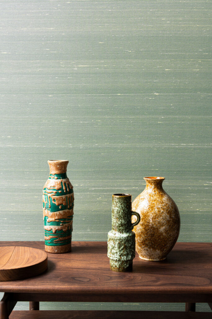 Arte All naturals Dupion behang in kleur Sage (87204A) - Interieur impressie