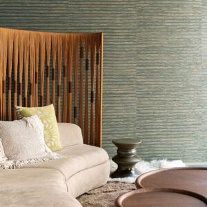 Arte All naturals Raphia behang in kleur Teal (48562A) - Interieur impressie