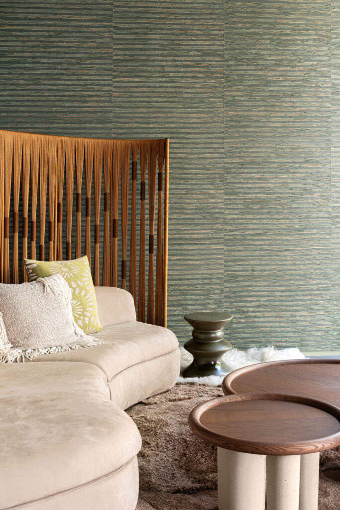 Arte All naturals Raphia behang in kleur Teal (48562A) - Interieur impressie