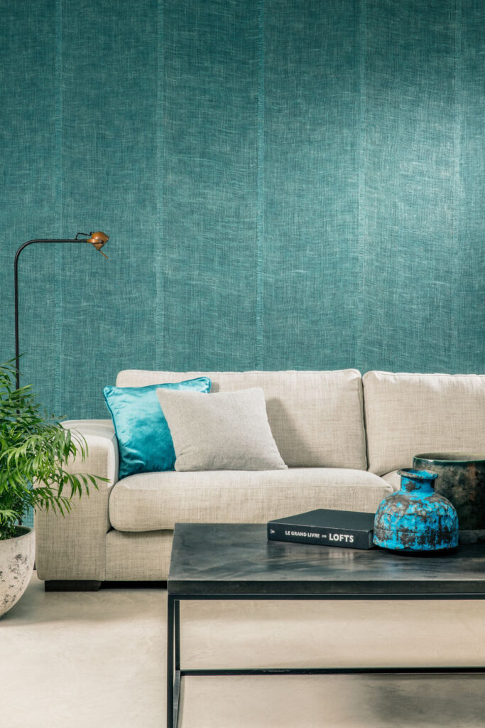 Arte All naturals Uno behang in kleur Teal (46556A) - Interieur impressie