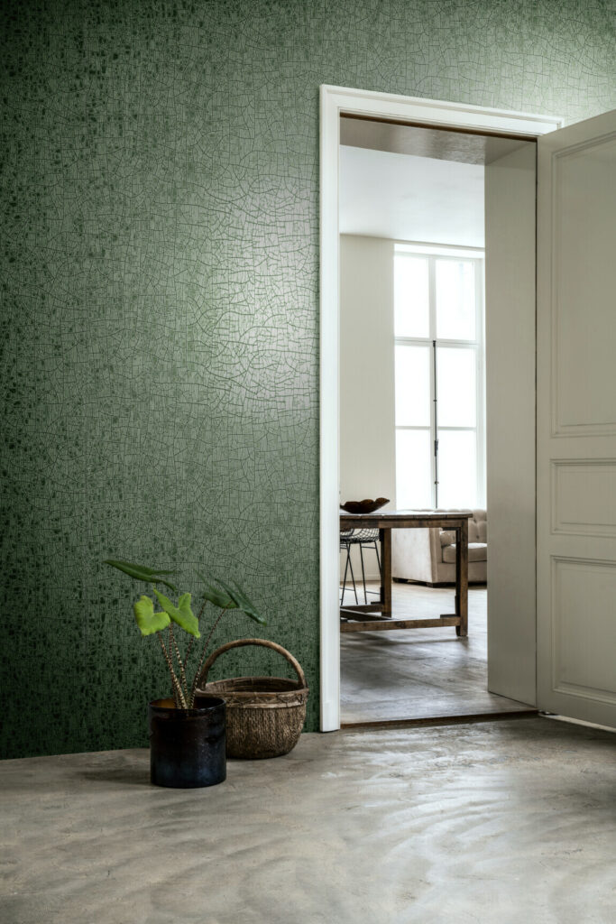 Arte Cameo Emaille behang in kleur Bright Sage (66022) - Interieur impressie