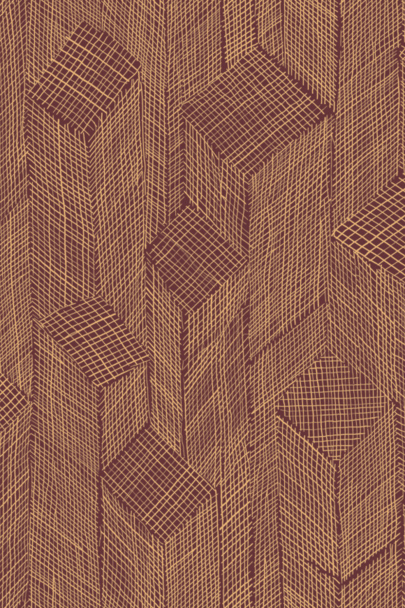 Arte Cameo Shibam behang in kleur Wine Red (66011) - Product close-up